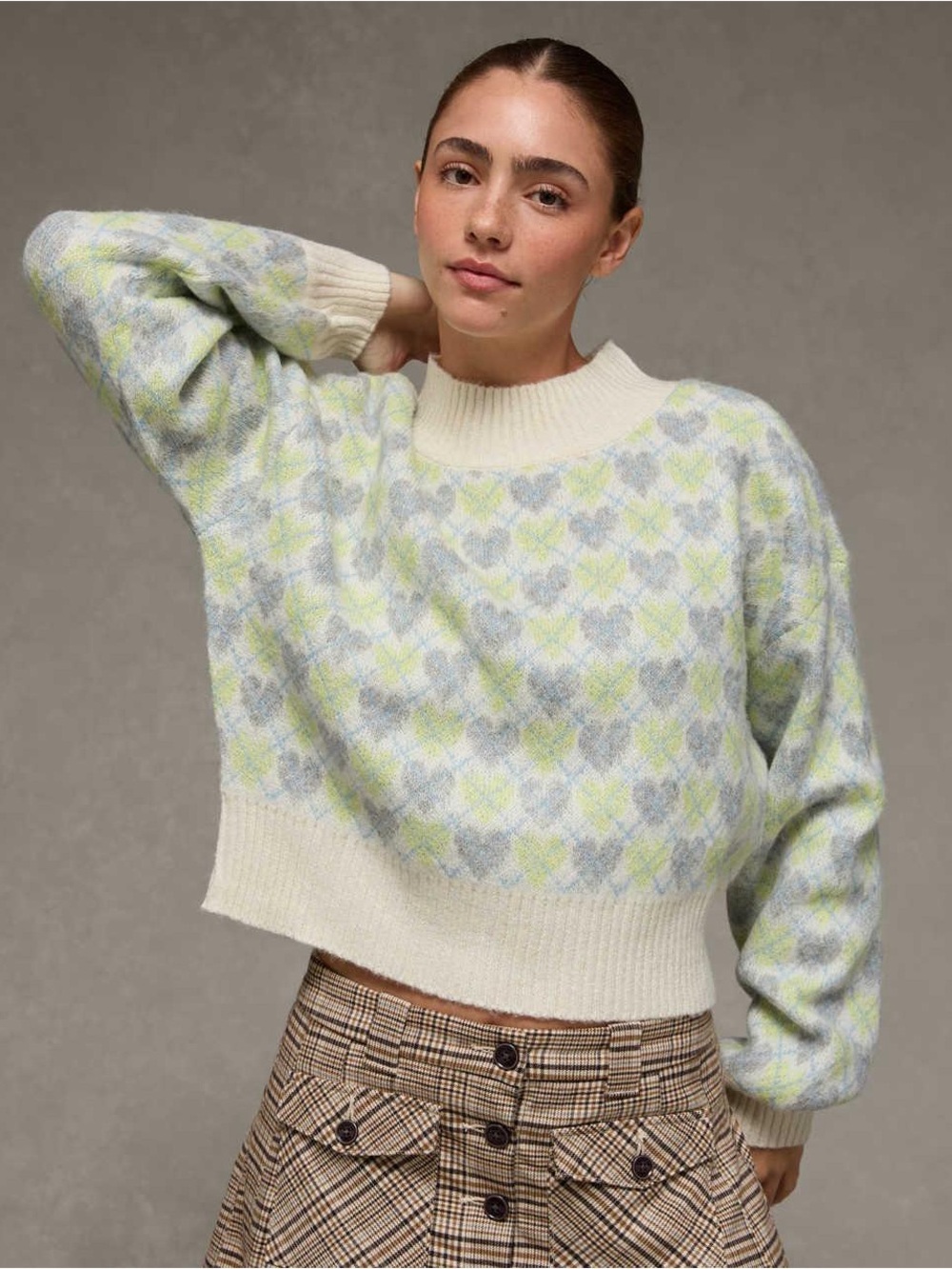 NWT American Eagle snow stopper sweater neon grey yellow size Large